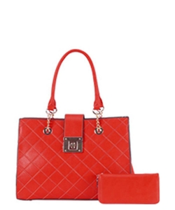 2IN1 FASHION METAL QUILT HANDLE TOTE BAG WITH WALLET SET BN- TT-7169-W RED